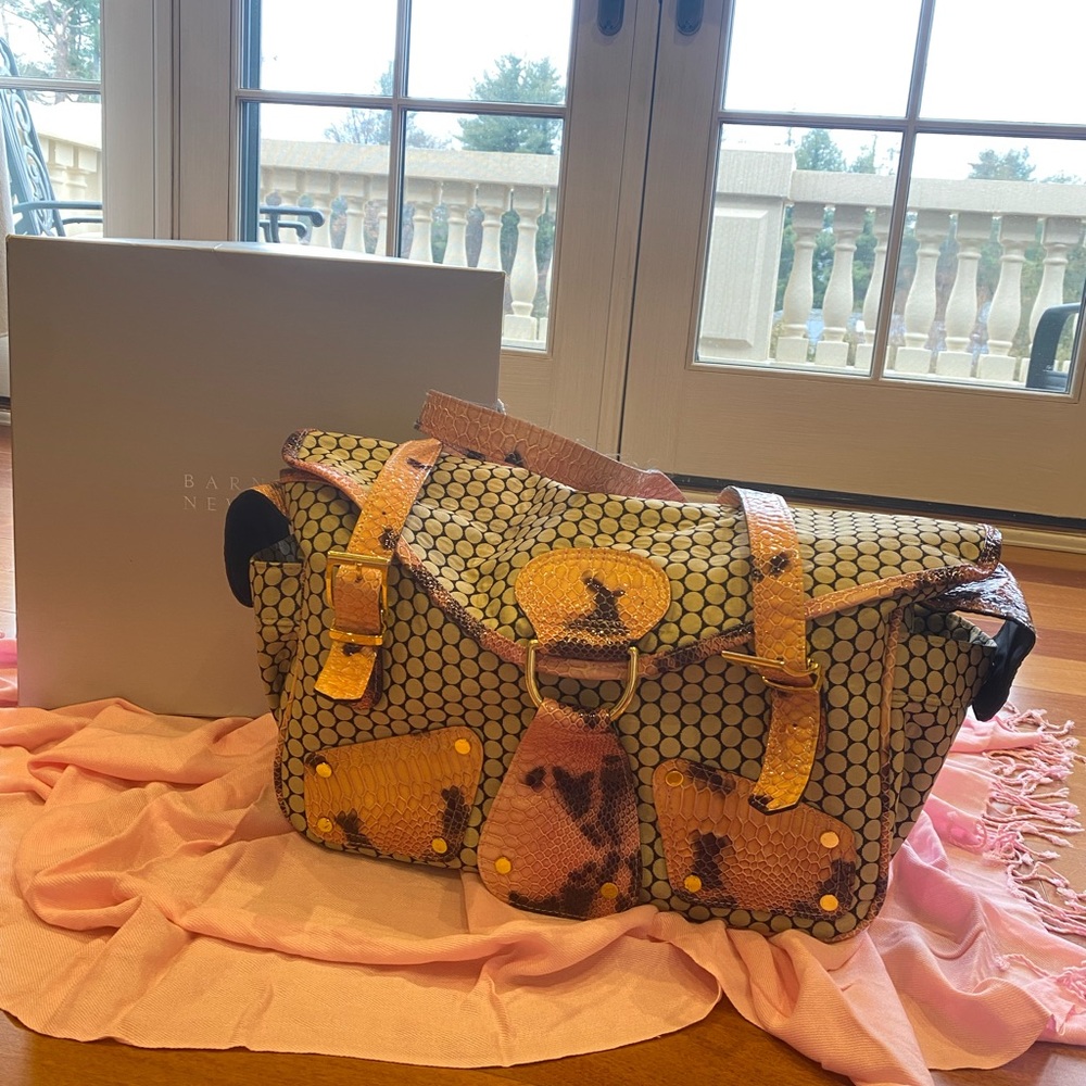 Authentic MiaBossi diaper bag with pink python accents gold hardware AS IS